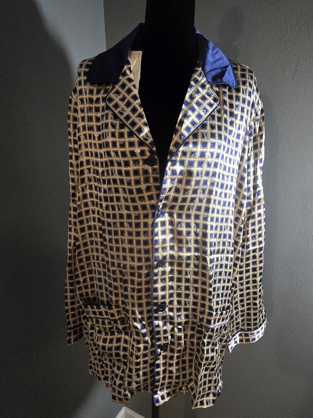 Classic Check Pijama Set - Navy and Cream 100% Silk